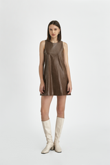 Heather Leather Dress Brown