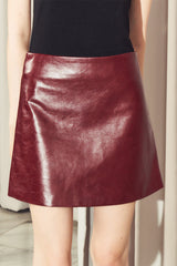 Glacer Leather Skirt Maroon