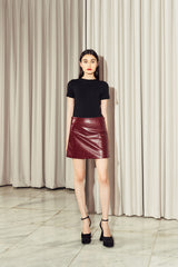 Glacer Leather Skirt Maroon