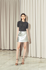 Glacer Leather Skirt Silver