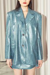 Grego Leather Blazer Blue