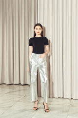 Morris Leather Pants Silver