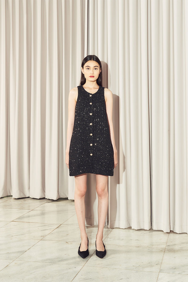 black and gold tweed dress Tuckernuck Black Tweed Jackie Dress Black / XXS main image 0