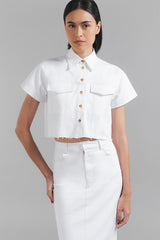 Rubie Crop Denim Shirt White