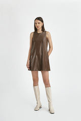 Heather Leather Dress Brown