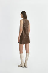 Heather Leather Dress Brown