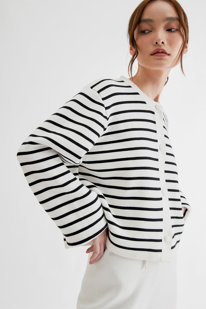 White striped cardigan hotsell