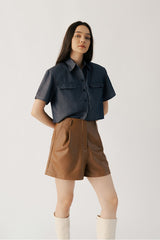 Nora Leather Shorts Brown