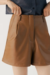 Nora Leather Shorts Brown