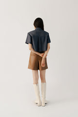 Nora Leather Shorts Brown
