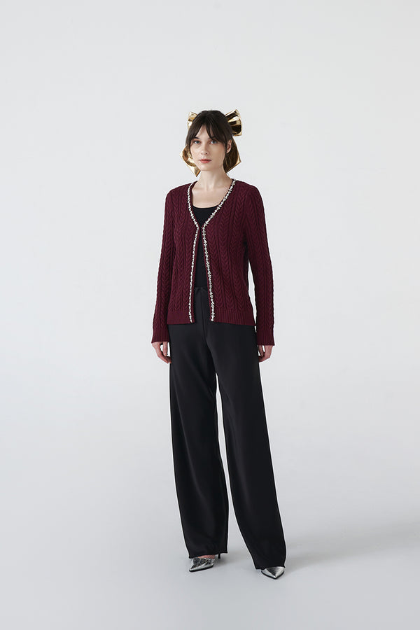 Claus Cardigan With Rhinestones | Maroon