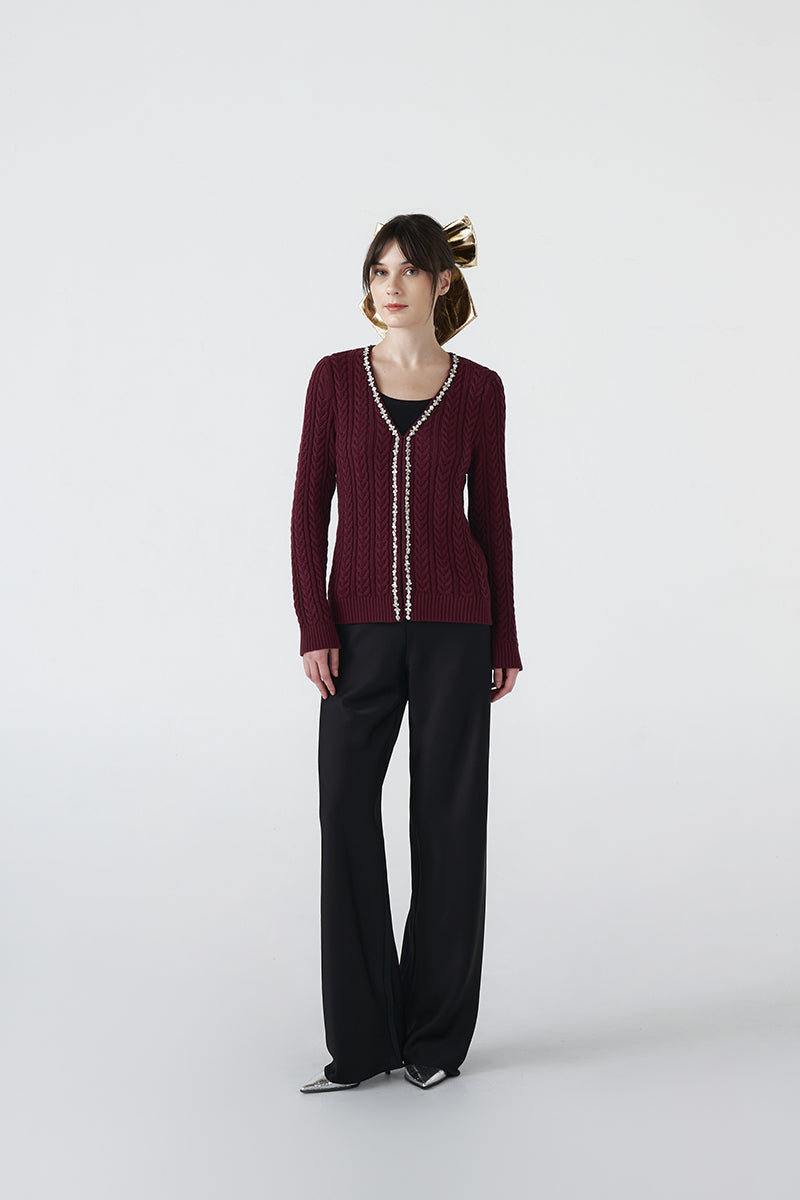 Claus Cardigan With Rhinestones | Maroon