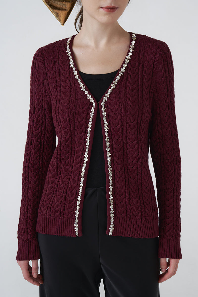 Claus Cardigan With Rhinestones | Maroon