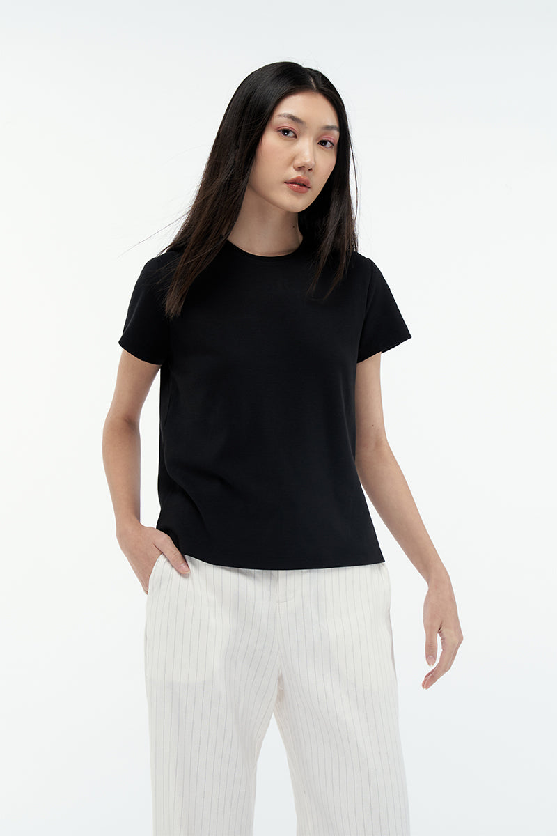 FIONA  | Regular Fit Crew Neck T-shirt in Black