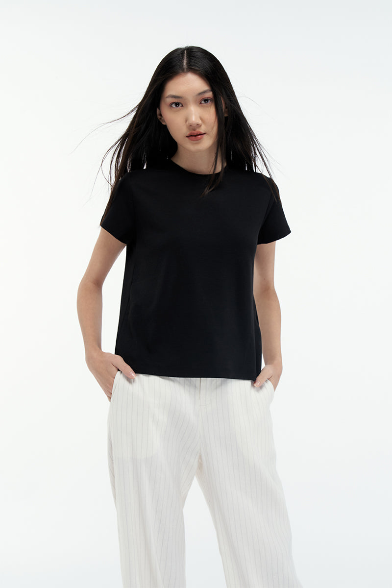 FIONA  | Regular Fit Crew Neck T-shirt in Black