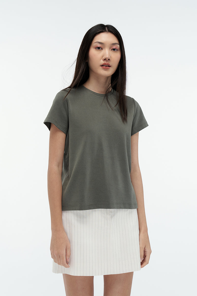 FIONA  | Regular Fit Crew Neck T-shirt in Olive