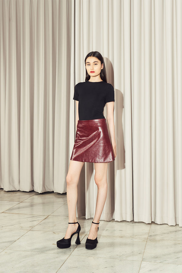 Glacer Leather Skirt Maroon