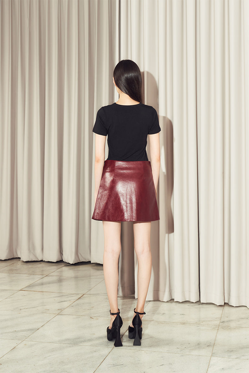 Glacer Leather Skirt Maroon
