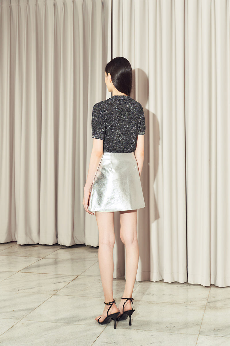 Glacer Leather Skirt Silver