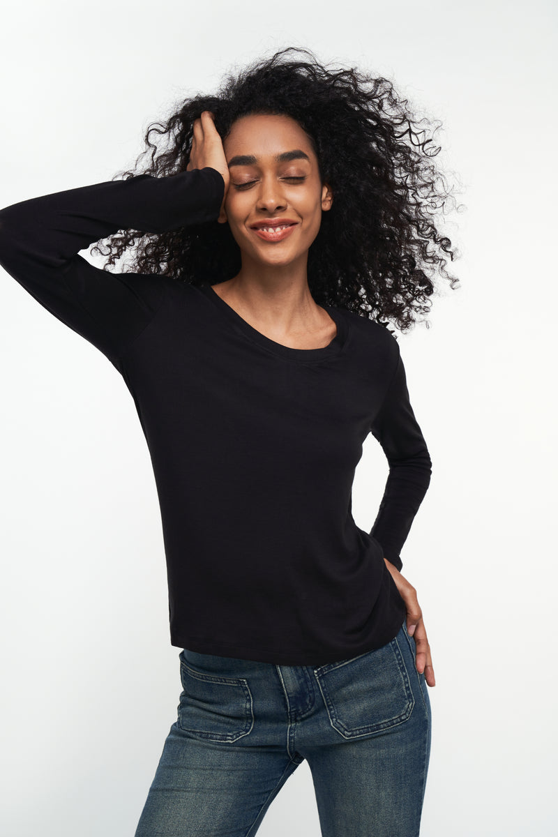 RACHEL | Slim Fit Scoop Neck in Black