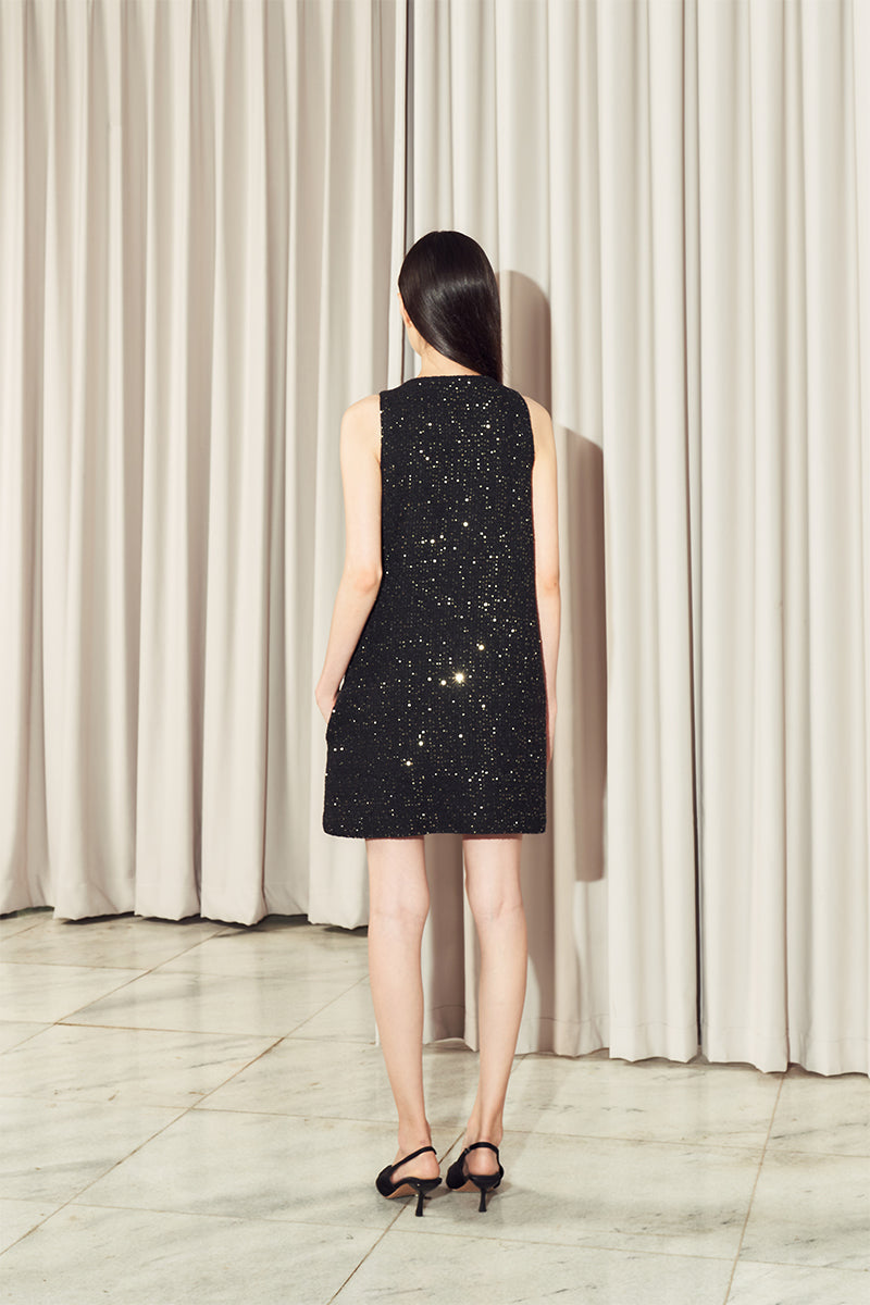 tweed dress black | The Amelie | / Noir | Classic elegance mini Dress Noir / M by Chloe Colette Tweed fabric Another Tomorrow Tweed Dress |