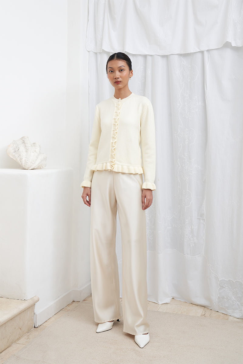 Oshan Ruffle Trim Cardigan Cream