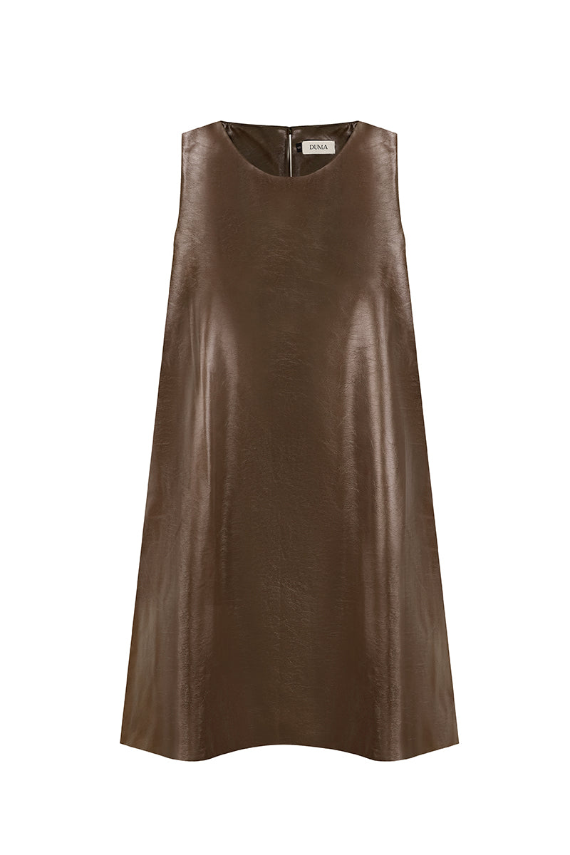 Heather Leather Dress Brown