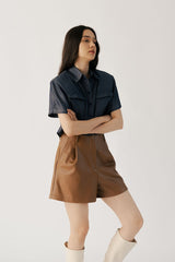 Nora Leather Shorts Brown