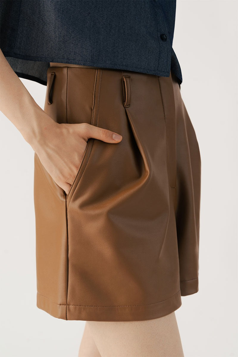 Nora Leather Shorts Brown